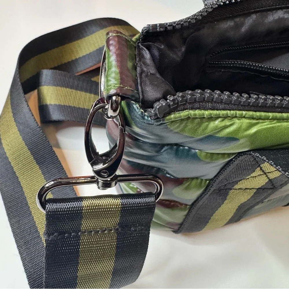 THINK ROYLN Think R LIL MAMA Camo Puffer Mini Tote Crossbody Green Black NWOT
